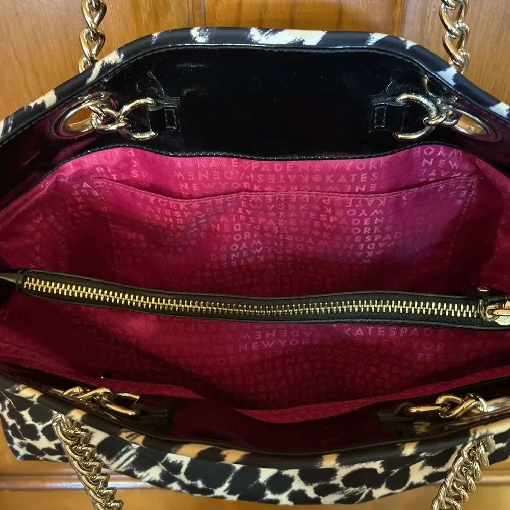 Vintage Kate Spade Animal Print Handbag Purse Patent Bow Luxury Designer